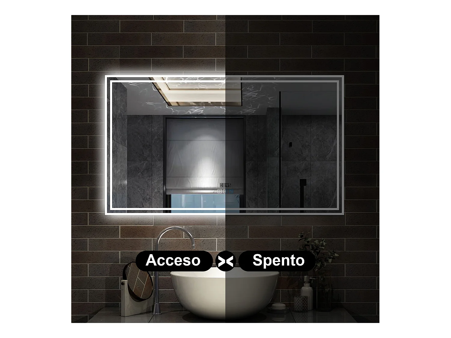 140 x 80 cm,AICA Specchio da Bagno LED con Luce, 3 Colori Regolabili,Blue tooth,orologio,memoria, antiappannamento,CRI>90,autospegnimento