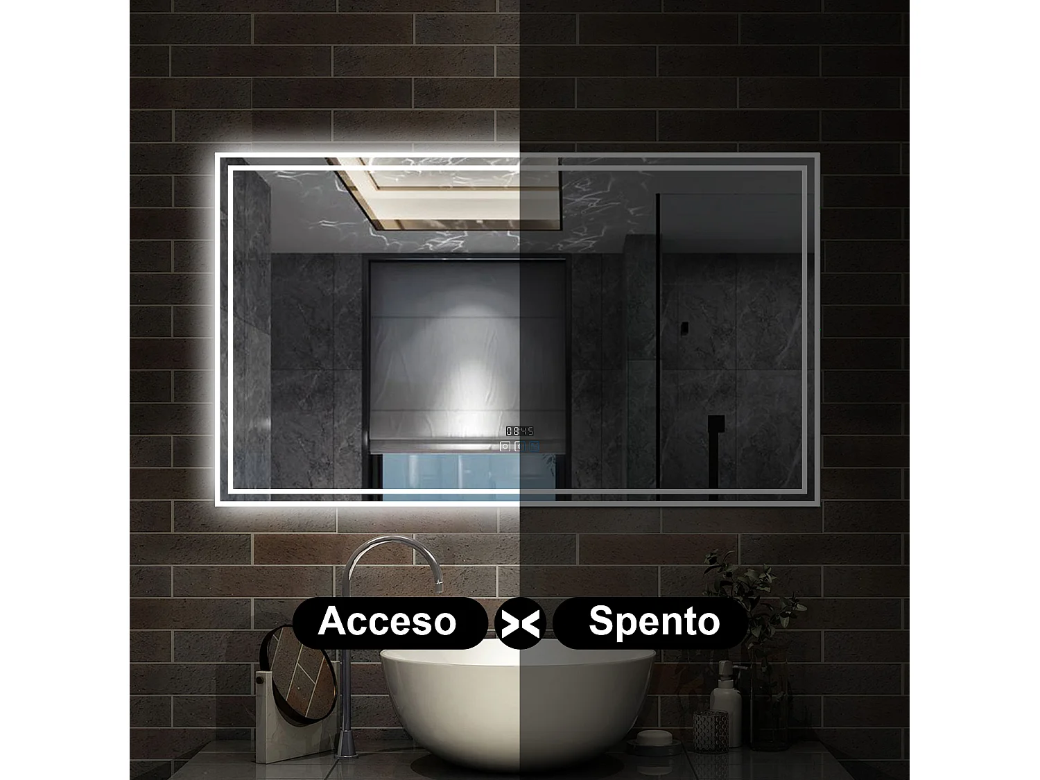140 x 80 cm,AICA Specchio da Bagno LED con Luce, 3 Colori Regolabili,Blue tooth,orologio,memoria, antiappannamento,CRI>90,autospegnimento
