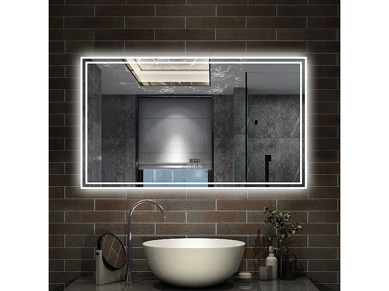140 x 80 cm,AICA Specchio da Bagno LED con Luce, 3 Colori Regolabili,Blue tooth,orologio,memoria, antiappannamento,CRI>90,autospegnimento