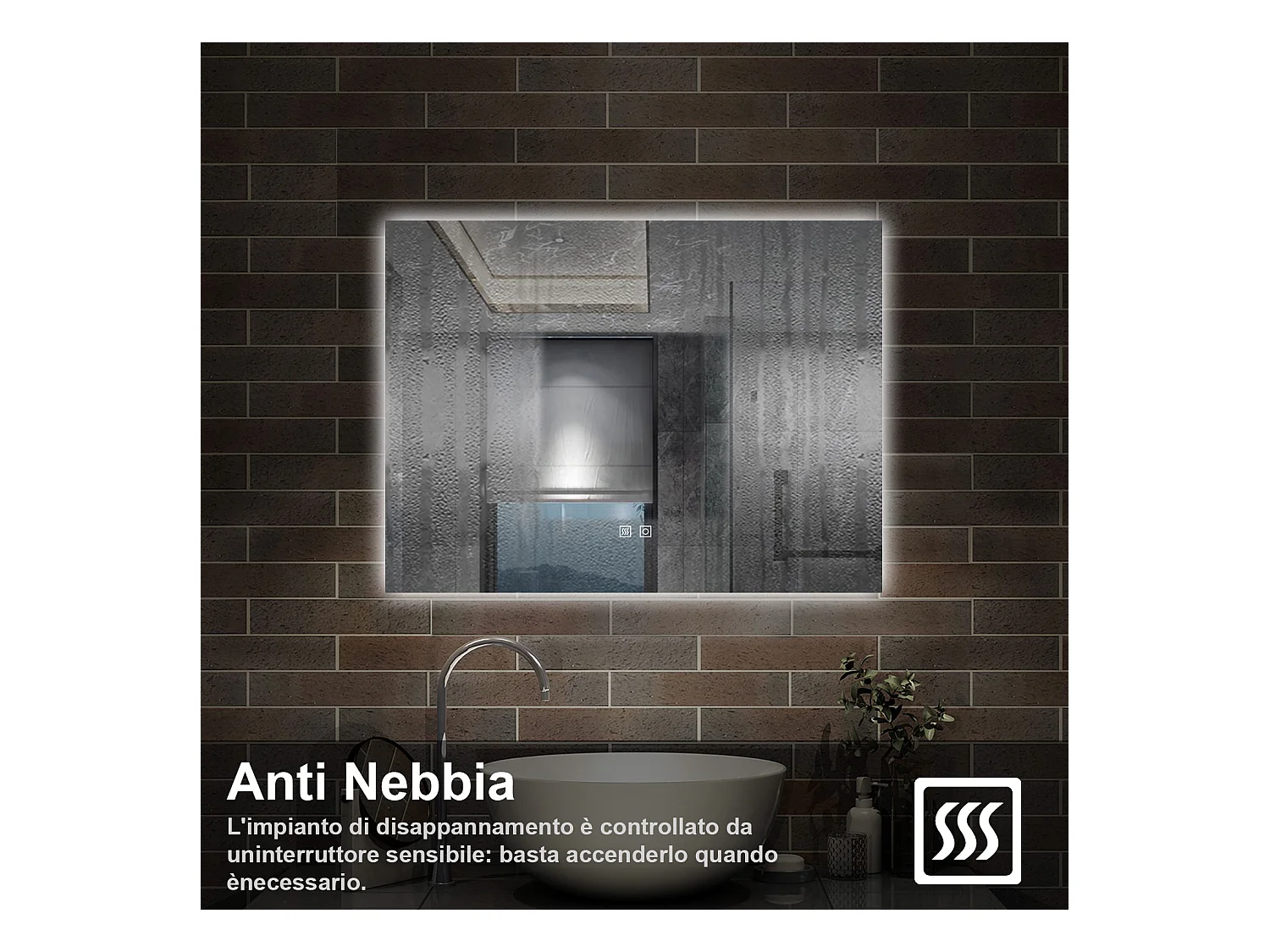 80 x 60 cm,AICA Specchio da Bagno LED con Luce, 3 Colori Regolabili,memoria, antiappannamento,CRI>90,autospegnimento