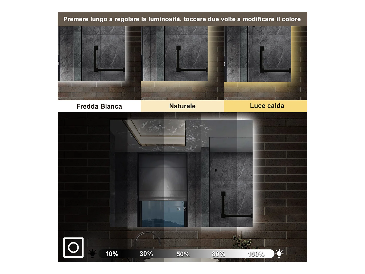 80 x 60 cm,AICA Specchio da Bagno LED con Luce, 3 Colori Regolabili,memoria, antiappannamento,CRI>90,autospegnimento