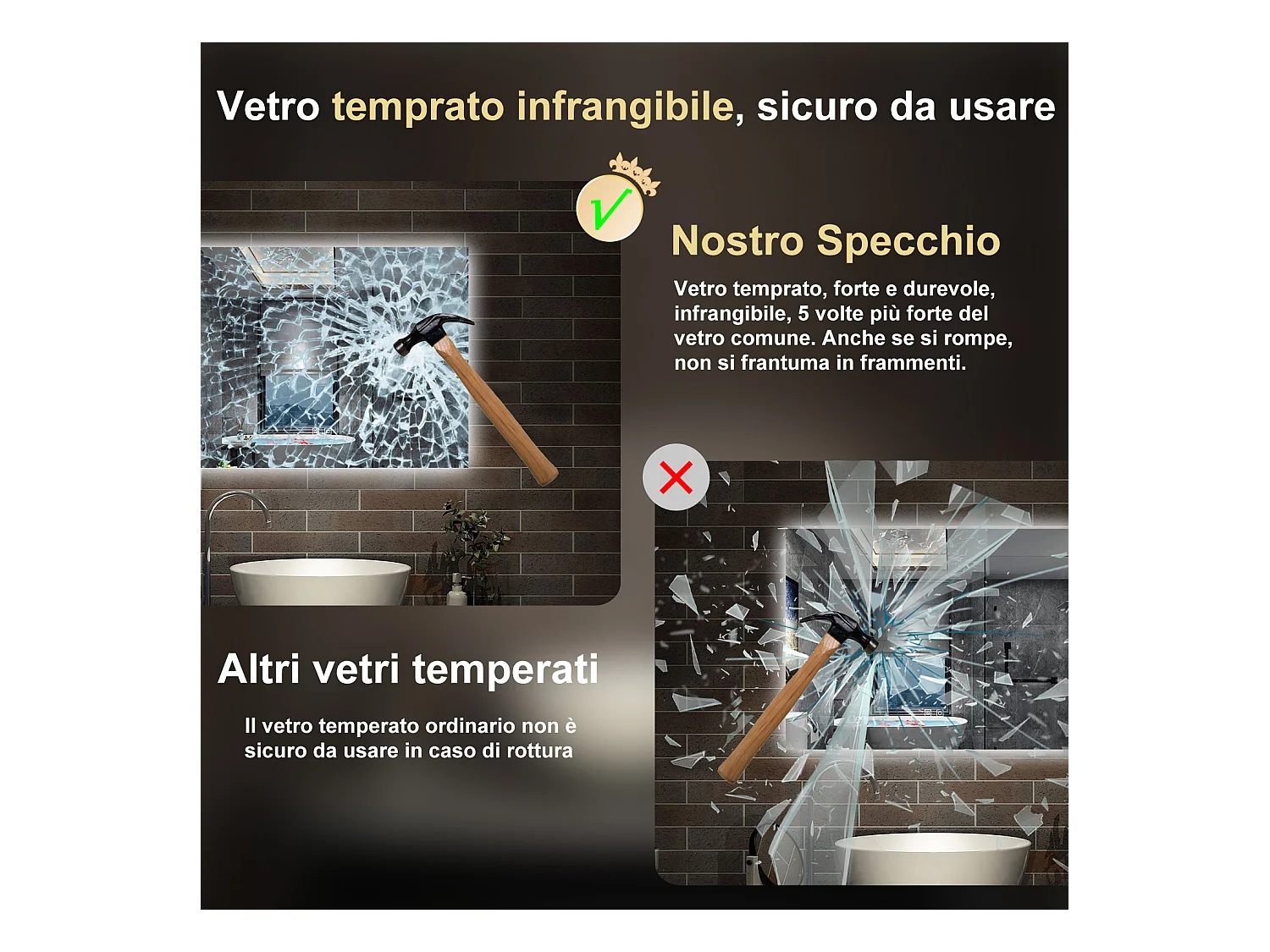 80 x 60 cm,AICA Specchio da Bagno LED con Luce, 3 Colori Regolabili,memoria, antiappannamento,CRI>90,autospegnimento