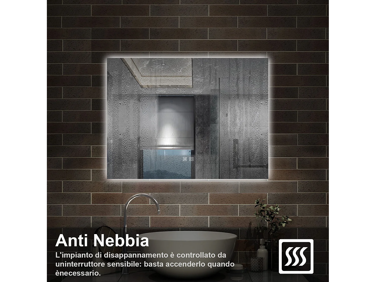 80 x 60 cm,AICA Specchio da Bagno LED con Luce, 3 Colori Regolabili,memoria, antiappannamento,CRI>90,autospegnimento