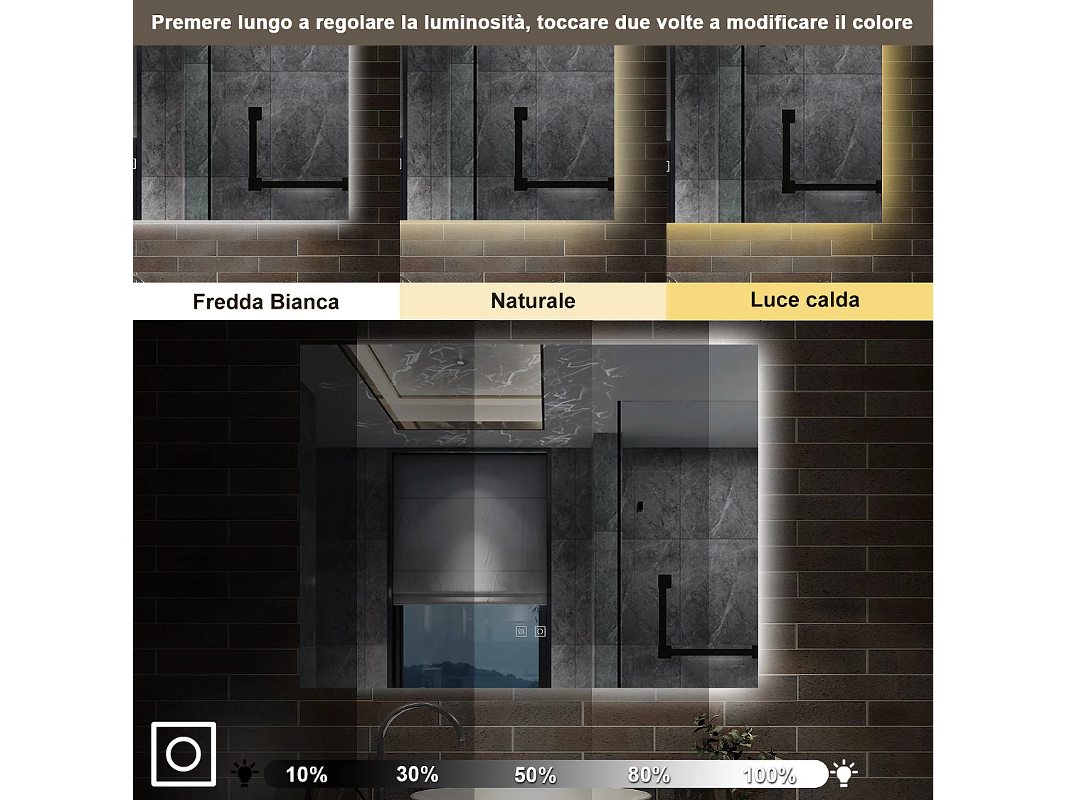 80 x 60 cm,AICA Specchio da Bagno LED con Luce, 3 Colori Regolabili,memoria, antiappannamento,CRI>90,autospegnimento