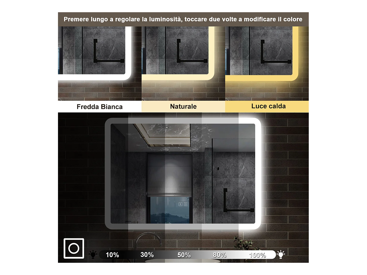 70 x 50 cm,AICA Specchio da Bagno LED con Luce, 3 Colori Regolabili,Blue tooth,memoria, antiappannamento,CRI>90,autospegnimento
