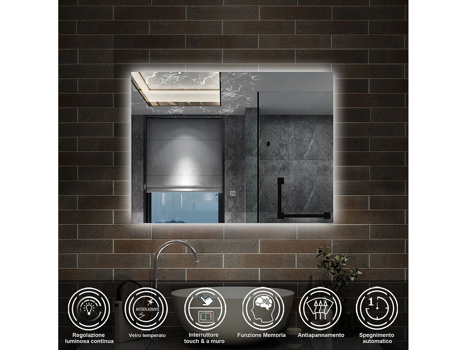 100 x 60 cm,AICA Specchio da Bagno LED con Luce, memoria, antiappannamento,CRI>90,autospegnimento,interruttore touch