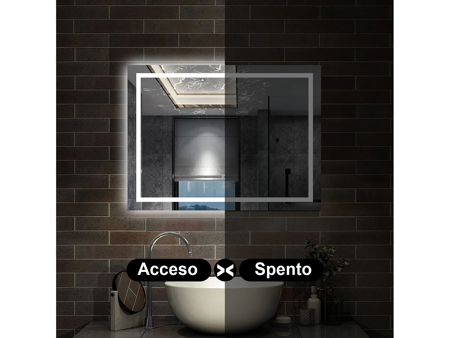 80 x 60 cm,AICA Specchio da Bagno LED con Luce, memoria, antiappannamento,CRI>90,autospegnimento,interruttore touch