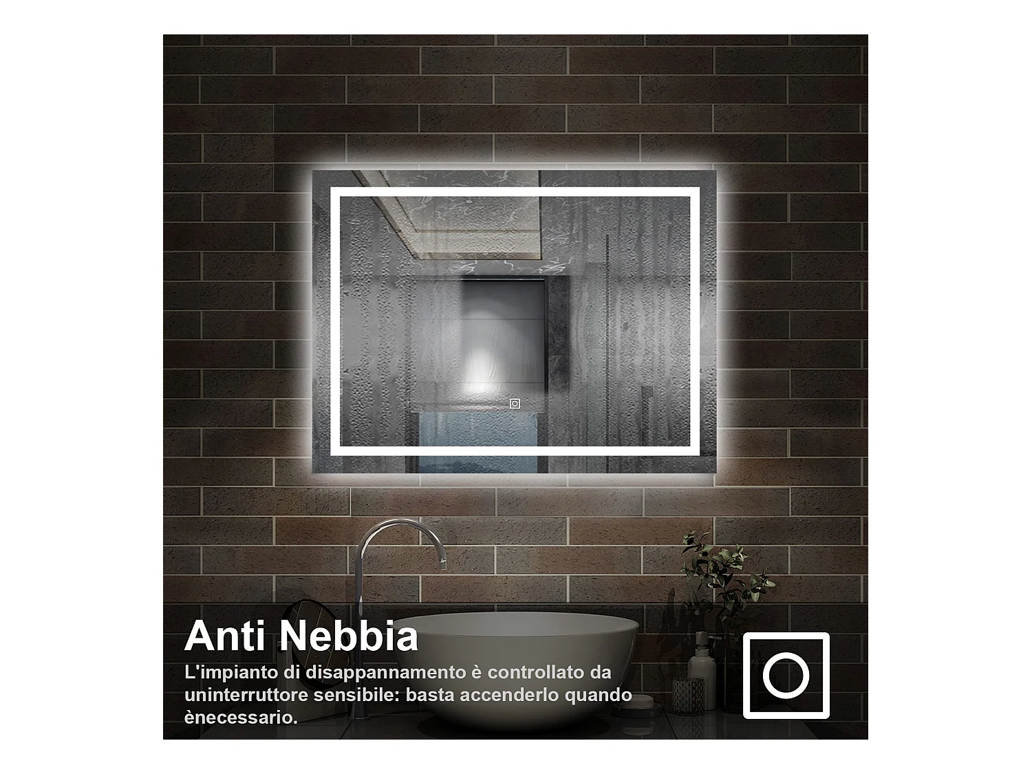 100 x 60 cm,AICA Specchio da Bagno LED con Luce, memoria, antiappannamento,CRI>90,autospegnimento,interruttore touch