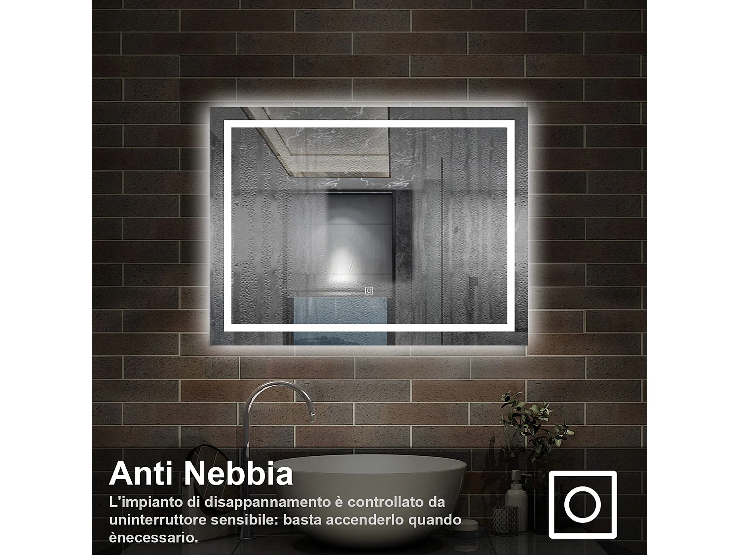 100 x 60 cm,AICA Specchio da Bagno LED con Luce, memoria, antiappannamento,CRI>90,autospegnimento,interruttore touch
