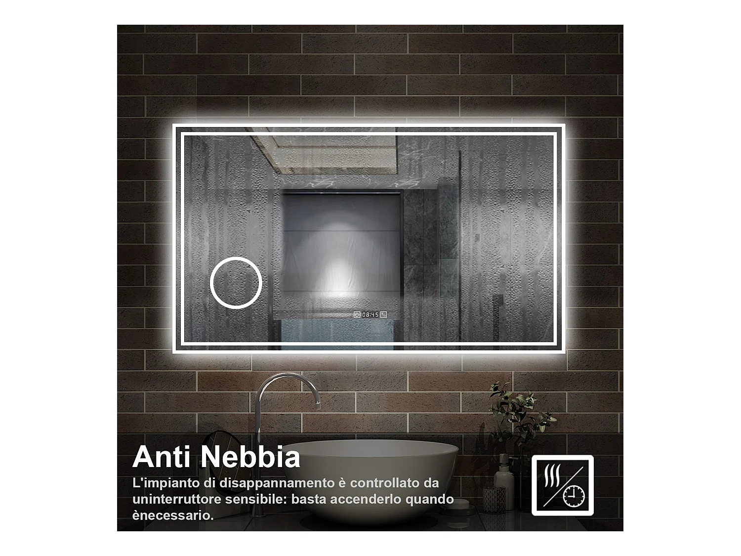 120 x 70 cm,AICA Specchio da Bagno LED con Luce, 3 Colori Regolabili,Ingrandimento, orologio,memoria, antiappannamento,CRI>90,autospegnimento