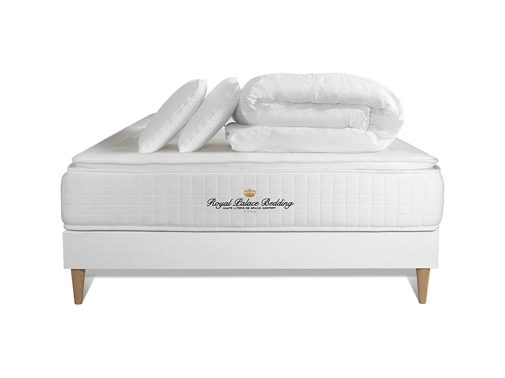 Pack lit complet - Matelas 200x200 cm + Sommier tapissier à lattes (en kit) + 2 oreillers + Couette - George V