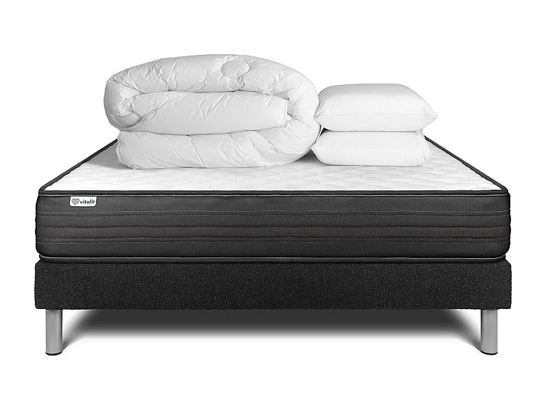Komplettpaket Bett - Matratze 200x200 cm + Boxspringbett mit Lattenrost (im Set) + 2 Kopfkissen + Bettdecke - Vitalpower
