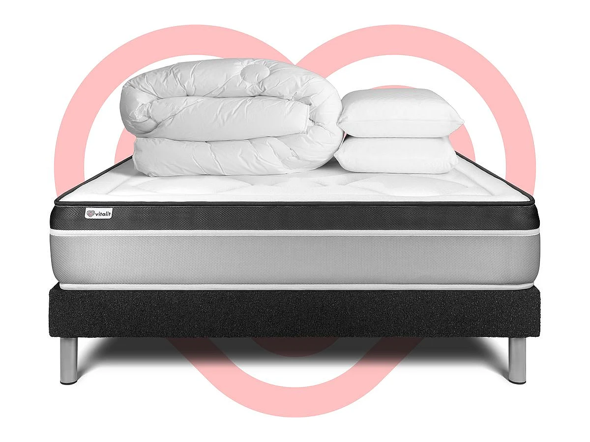 Pack cama completa - Colchón 200x200cm + Somier con láminas (kit) + 2 almohadas + Edredón - Vital Ergo