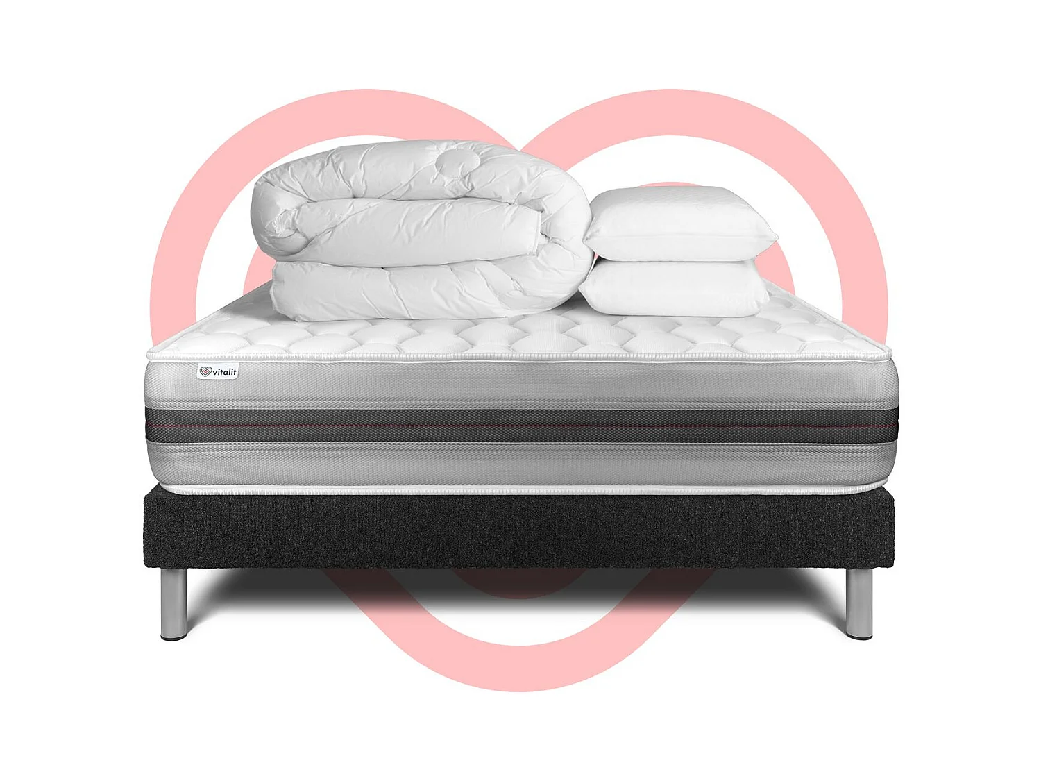 Pack lit complet - Matelas 200x200 cm + Sommier tapissier à lattes (en kit) + 2 oreillers + Couette - Vitalspring Recover