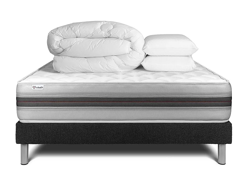 Pack lit complet - Matelas 200x200 cm + Sommier tapissier à lattes (en kit) + 2 oreillers + Couette - Vitalmemo Back