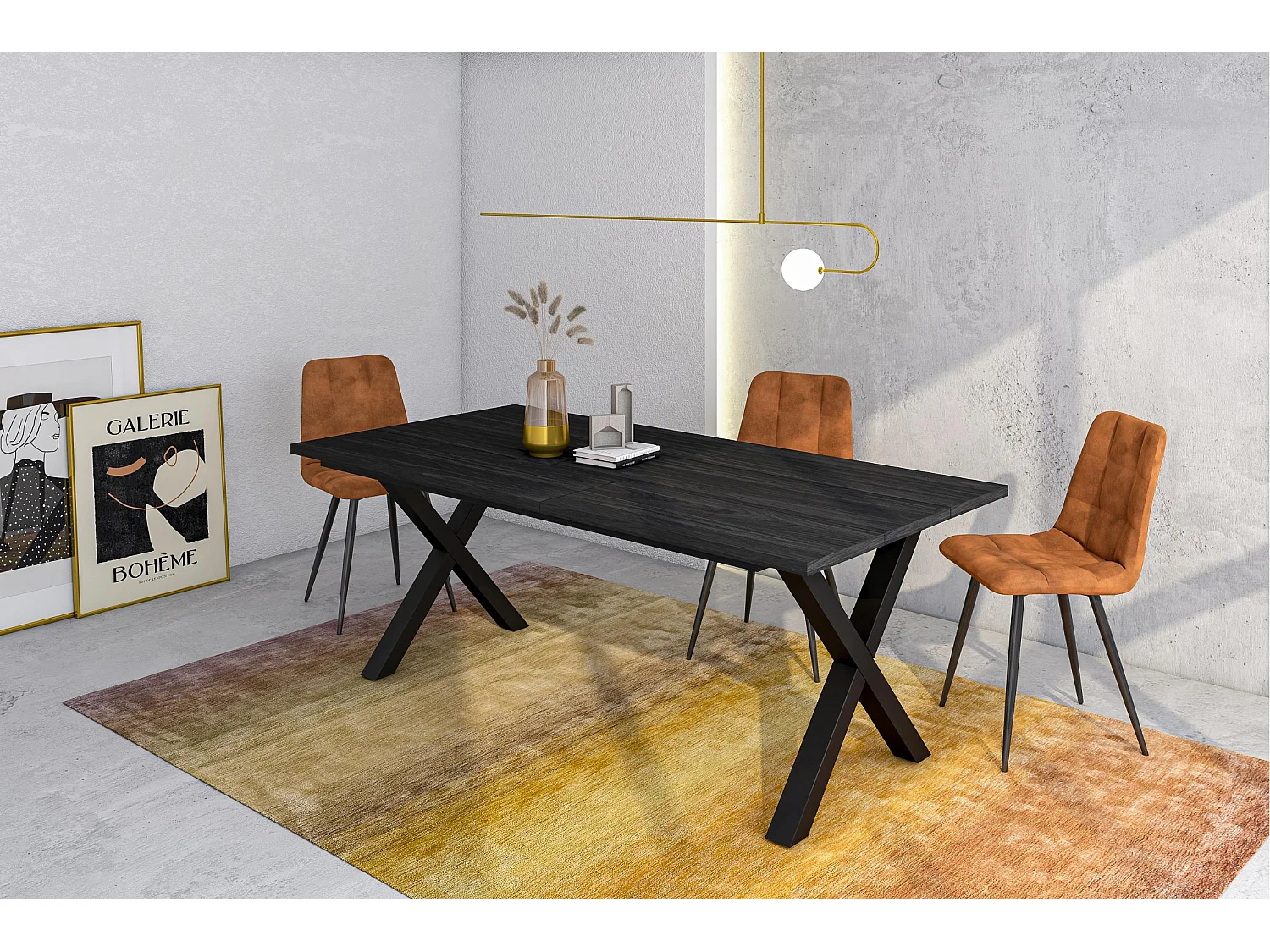 Esszimmertisch, 194x90x74 cm, Für 10 Gäste, Stubentisch, Schwarz