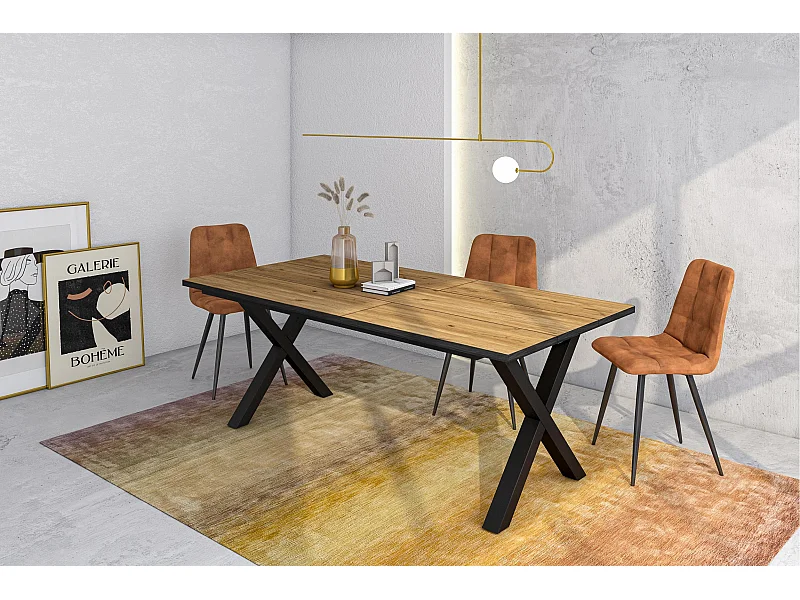 Eettafel, 194x90x74 cm, Voor 10 personen, Dining Table, Eiken/Zwart