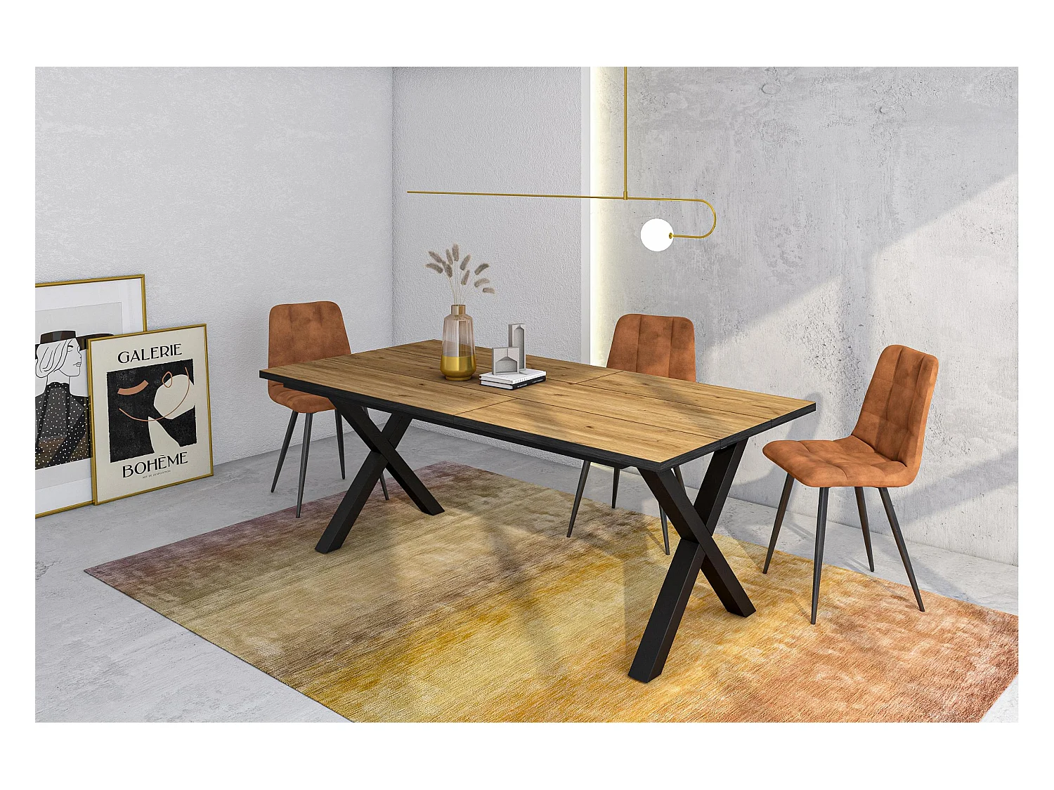 Table à manger, 194x90x74 cm, Pour 10 personnes, Meubles de Salon, Chêne et noir