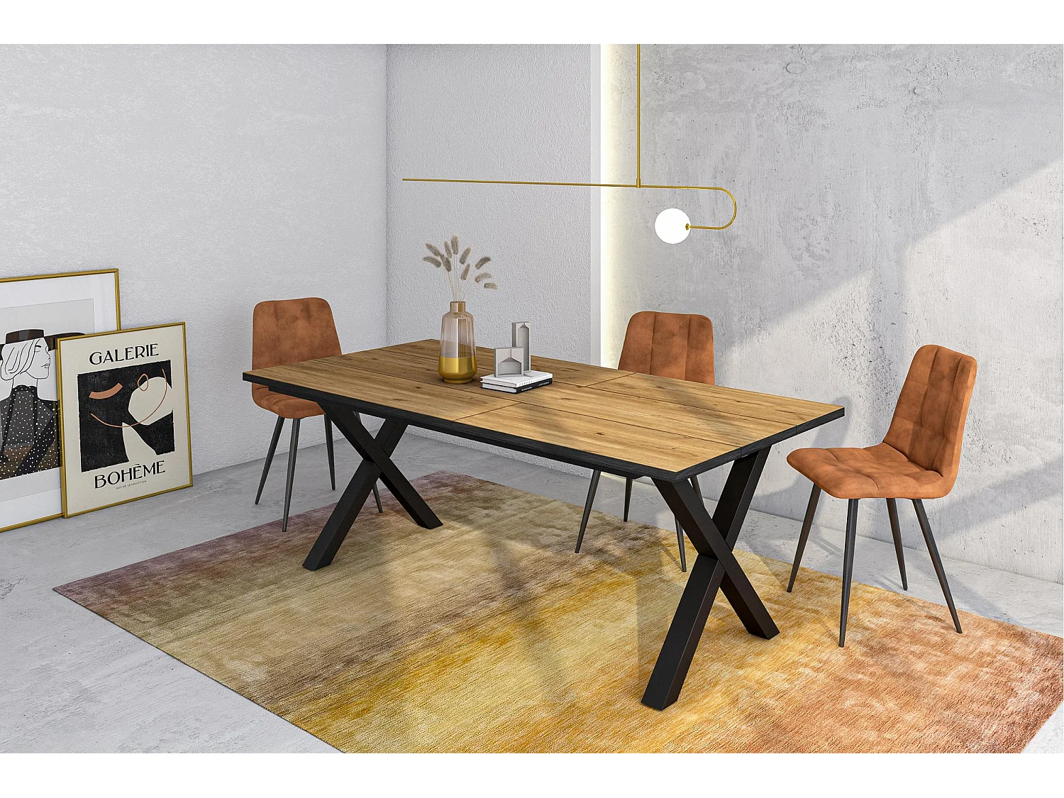 Table à manger, 194x90x74 cm, Pour 10 personnes, Meubles de Salon, Chêne et noir