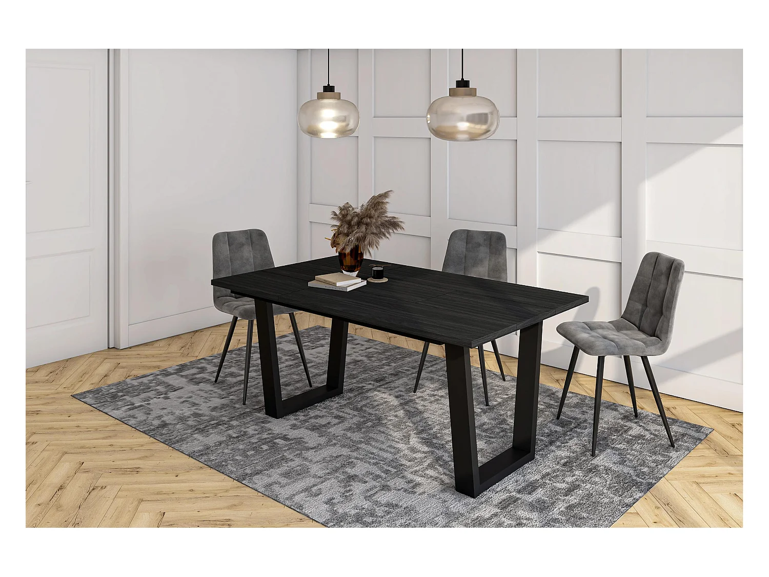 Esszimmertisch, 167x90x74 cm, Für 8 Gäste, Stubentisch, Schwarz