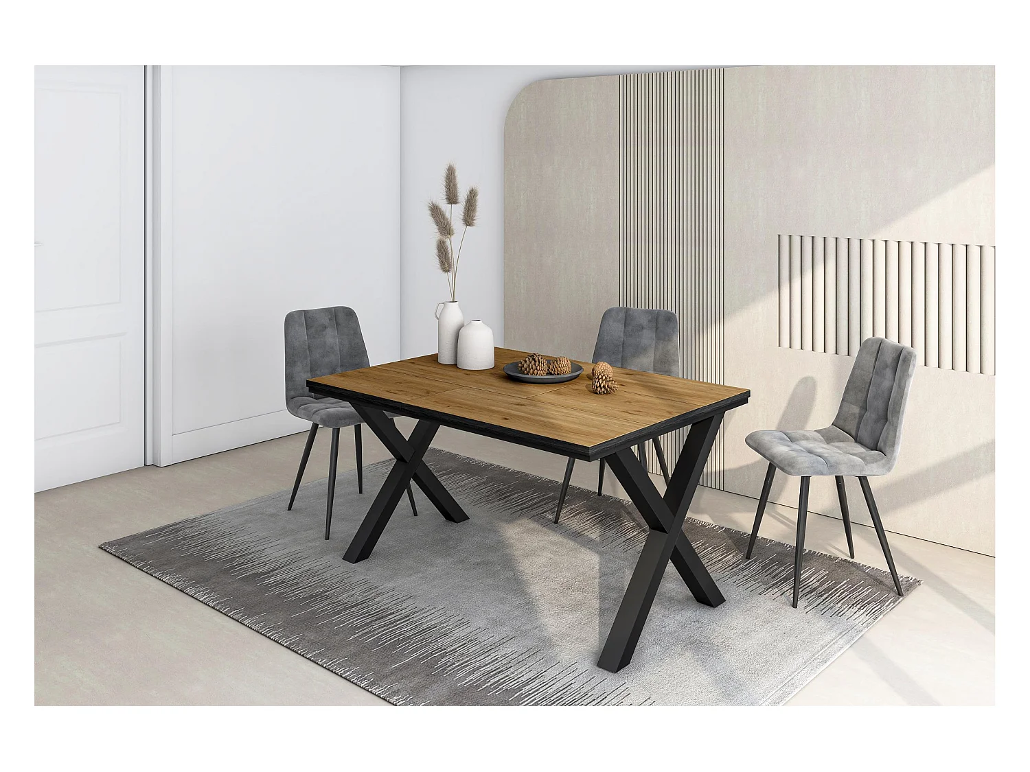 Table à manger, 140x90x74 cm, Pour 6 personnes, Meubles de Salon, Chêne et noir