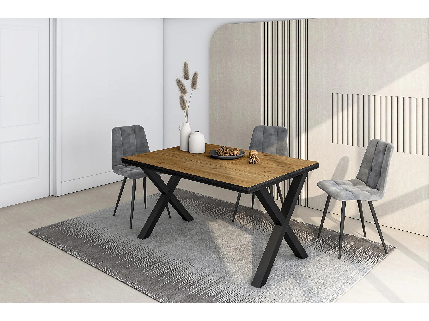 Table à manger, 140x90x74cm, Pour 6 personnes, Meubles de Salon, Chêne et noir
