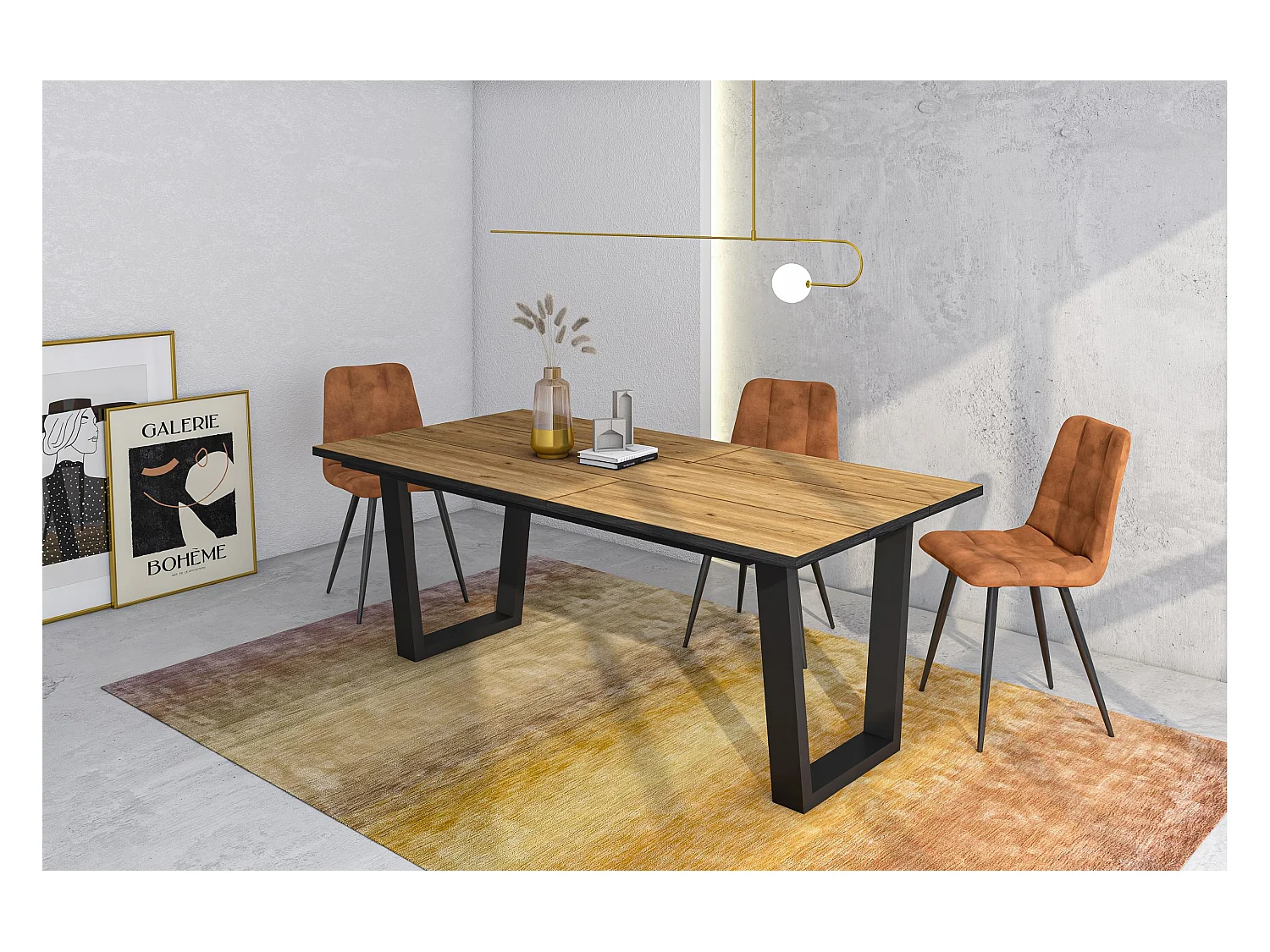 Table à manger, 194x90x74 cm, Pour 10 personnes, Meubles de Salon, Chêne et noir