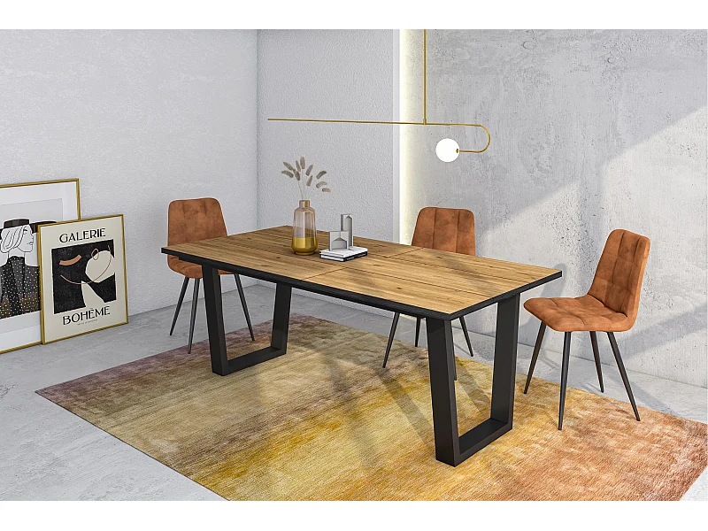 Eettafel, 194x90x74 cm, Voor 10 personen, Dining Table, Eiken/Zwart