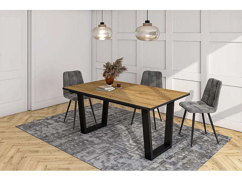 Eettafel, 167x90x74 cm, Voor 8 personen, Dining Table, Eiken/Zwart