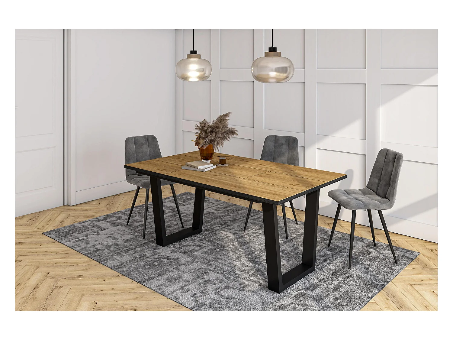 Table à manger, 167x90x74 cm, Pour 8 personnes, Meubles de Salon, Chêne et noir