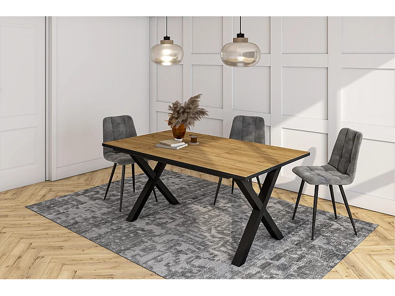 Eettafel, 167x90x74 cm, Voor 8 personen, Dining Table, Eiken/Zwart