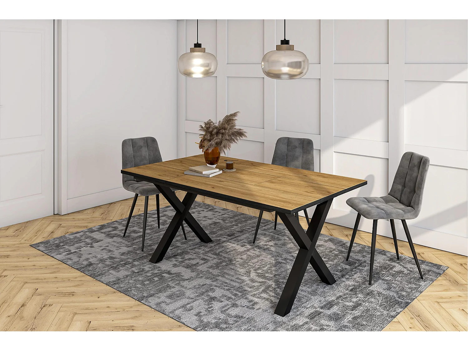 Tavolo da Pranzo, 167x90x74cm, Per 8 persone, Tavolo Cucina, Rovere e nero