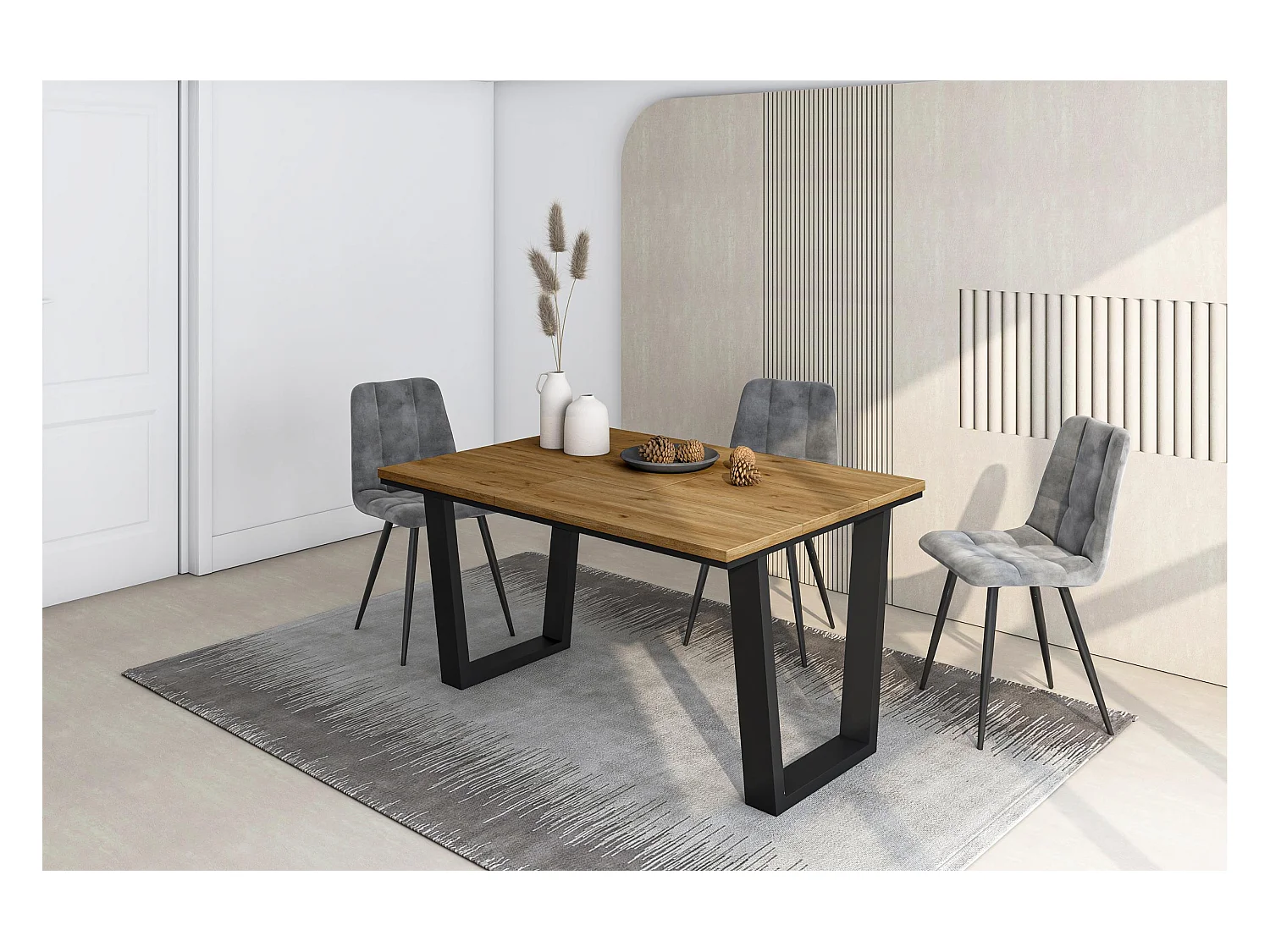 Table à manger, 140x90x74 cm, Pour 6 personnes, Meubles de Salon, Chêne