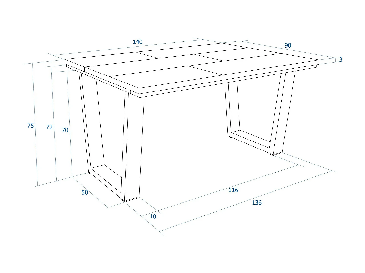 Table à manger, 140x90x74 cm, Pour 6 personnes, Meubles de Salon, Chêne