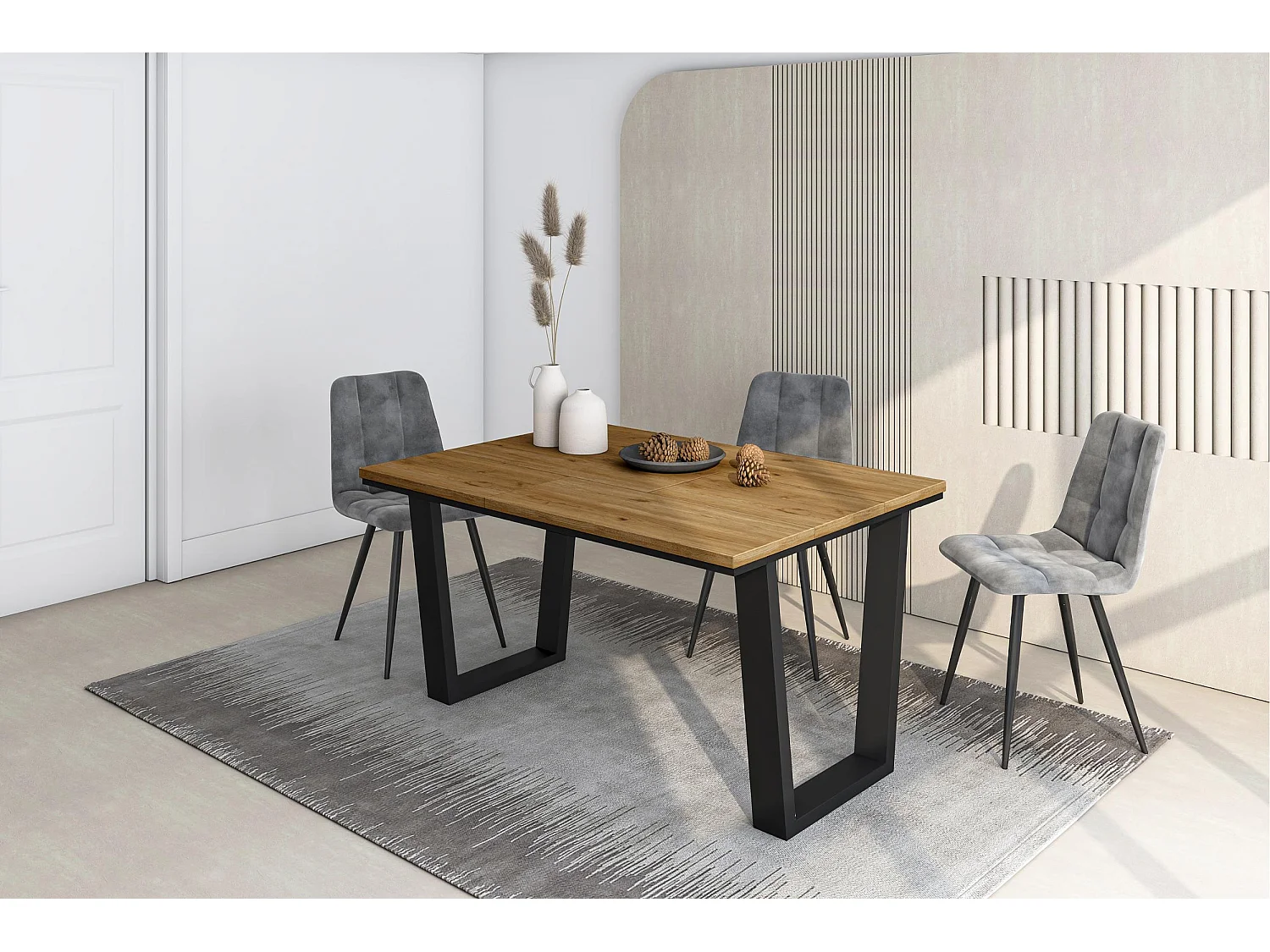 Table à manger, 140x90x74cm, Pour 6 personnes, Meubles de Salon, Chêne