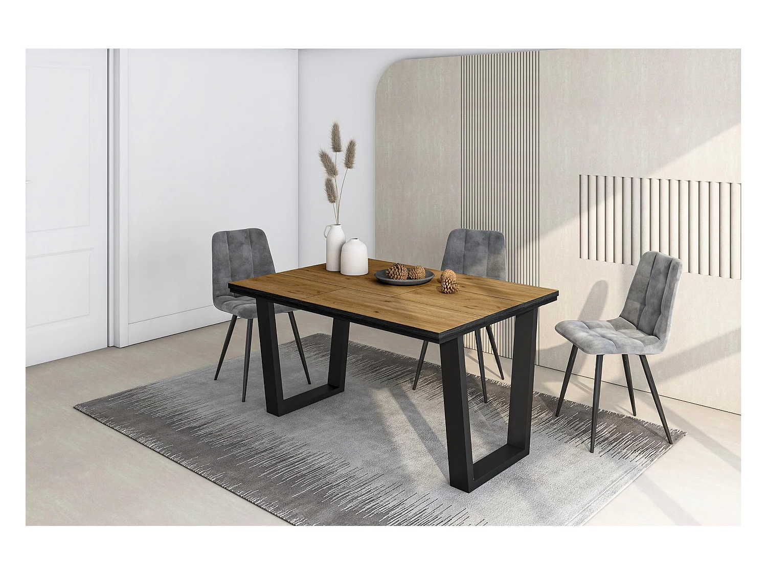 Table à manger, 140x90x74 cm, Pour 6 personnes, Meubles de Salon, Chêne et noir