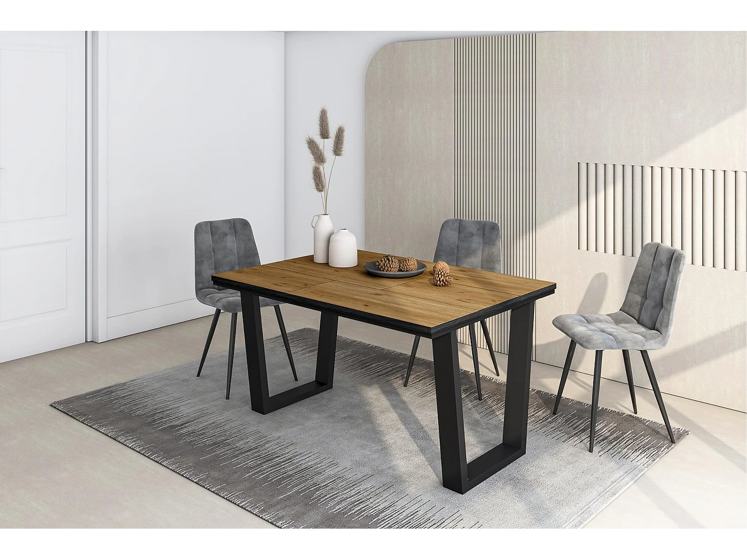 Table à manger, 140x90x74 cm, Pour 6 personnes, Meubles de Salon, Chêne et noir