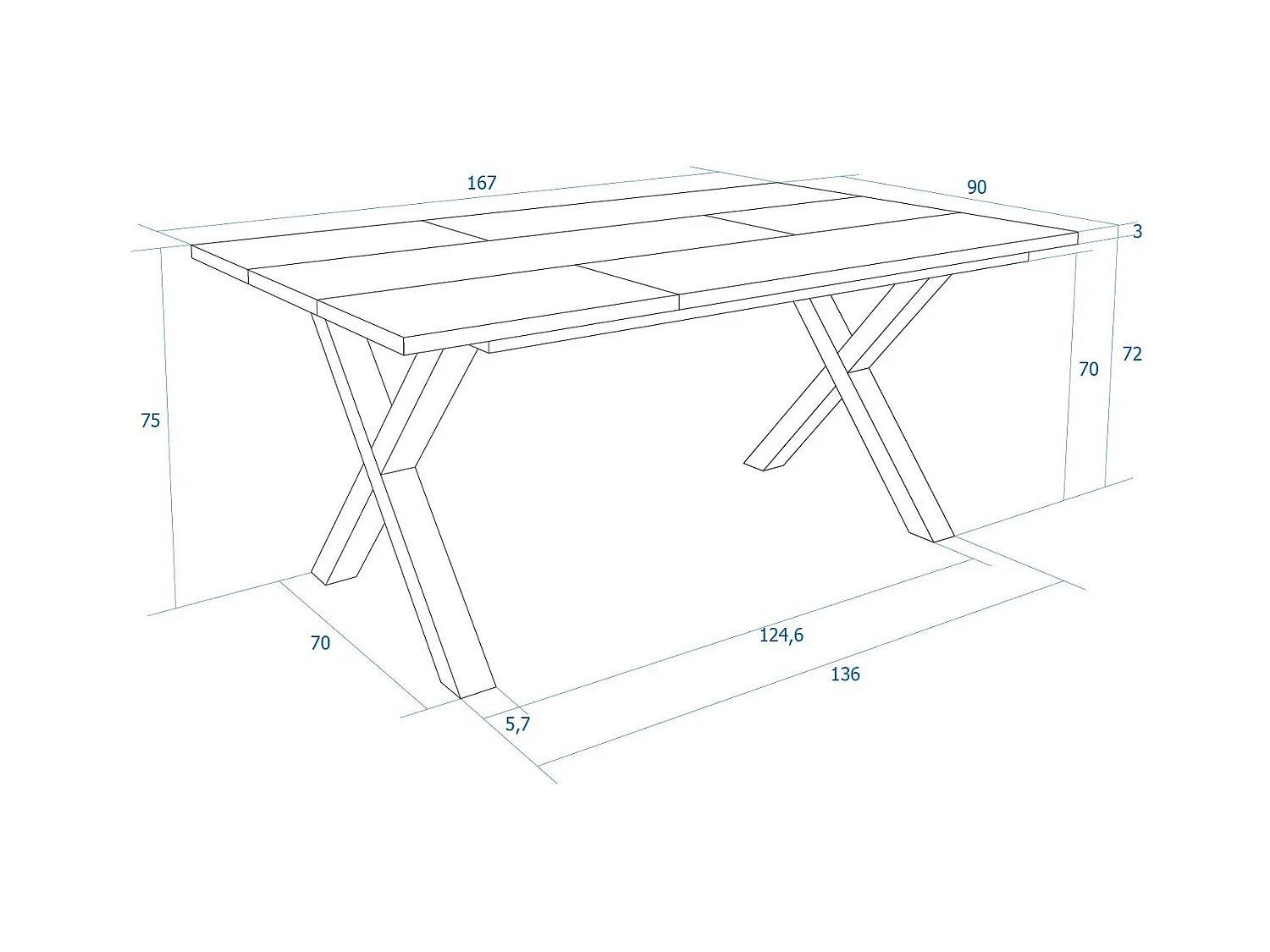 Table à manger, 167x90x74 cm, Pour 8 personnes, Meubles de Salon, Chêne soft