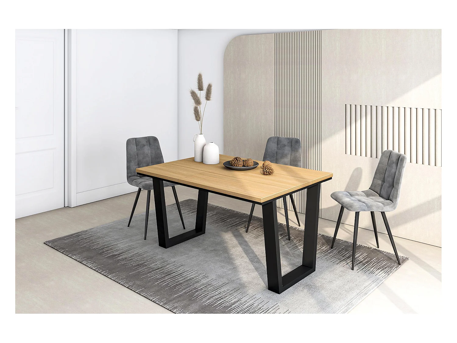 Table à manger, 140x90x74 cm, Pour 6 personnes, Meubles de Salon, Chêne soft