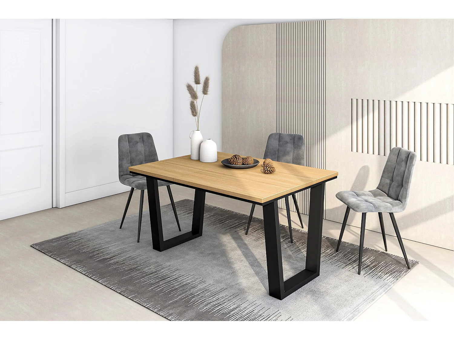 Table à manger, 140x90x74 cm, Pour 6 personnes, Meubles de Salon, Chêne soft