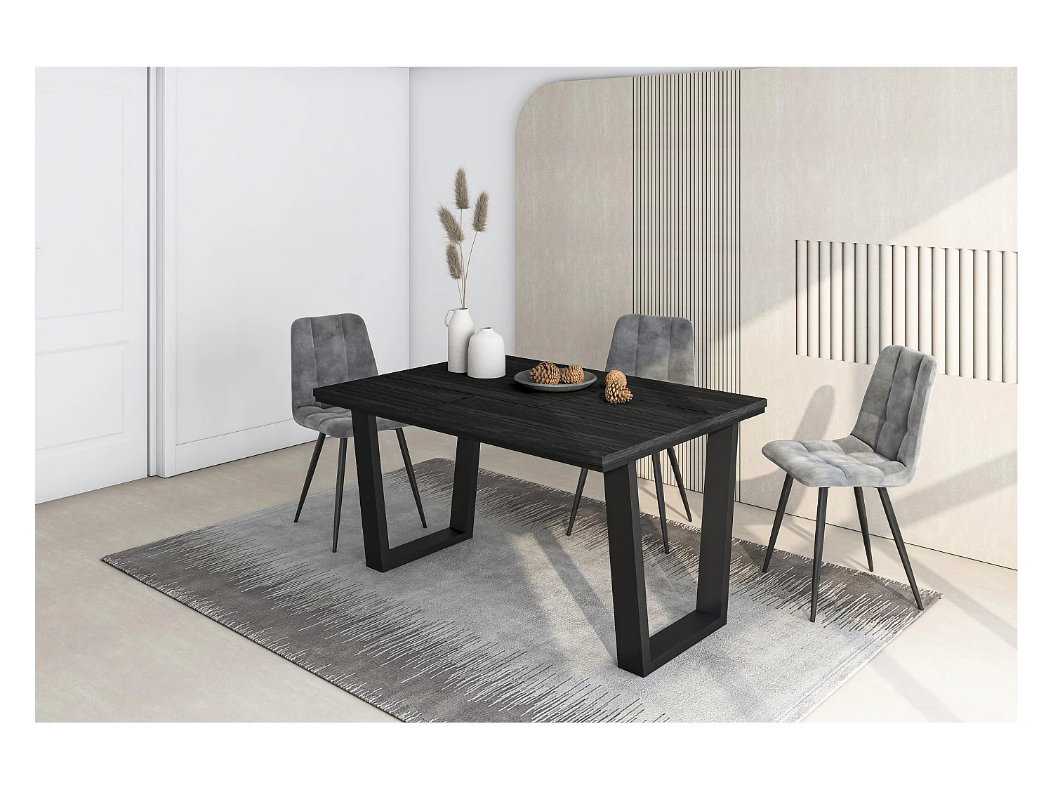 Table à manger, 140x90x74 cm, Pour 6 personnes, Meubles de Salon, Noir