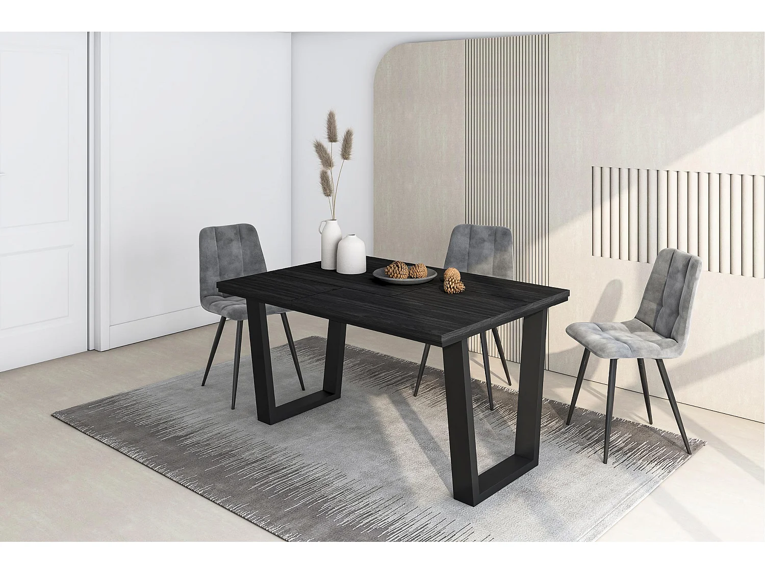 Mesa Sala de Jantar, 140x90x74cm, Para 6 pessoas, Móveis Sala Jantar, Preto