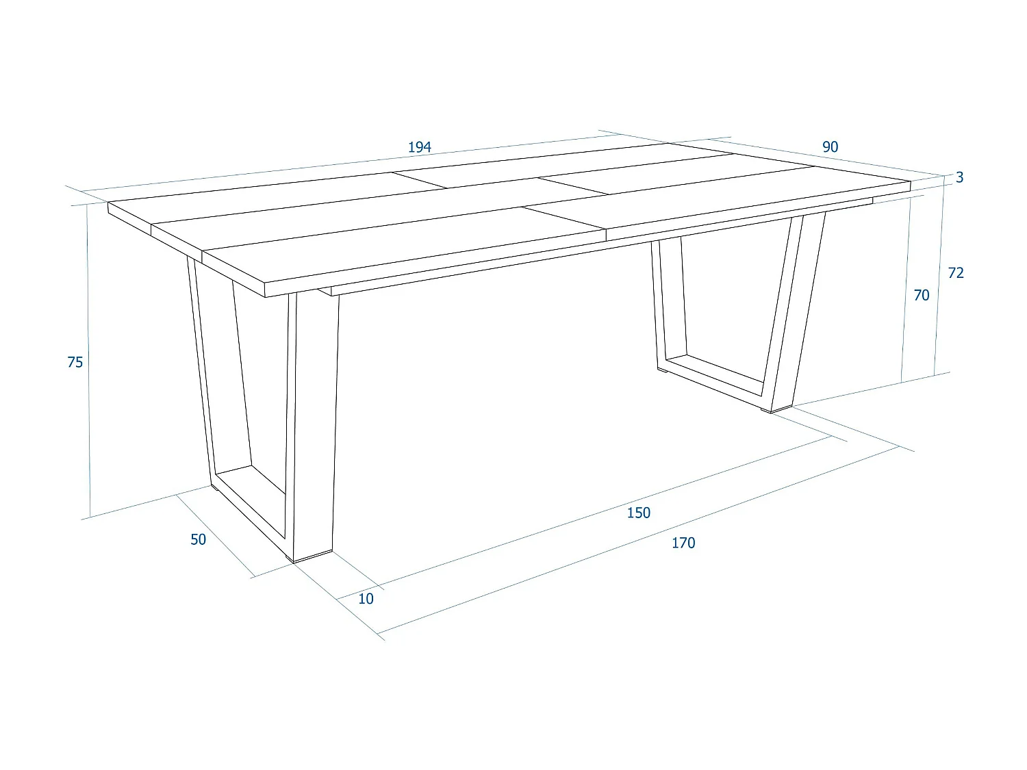 Table à manger, 194x90x74 cm, Pour 10 personnes, Meubles de Salon, Noir