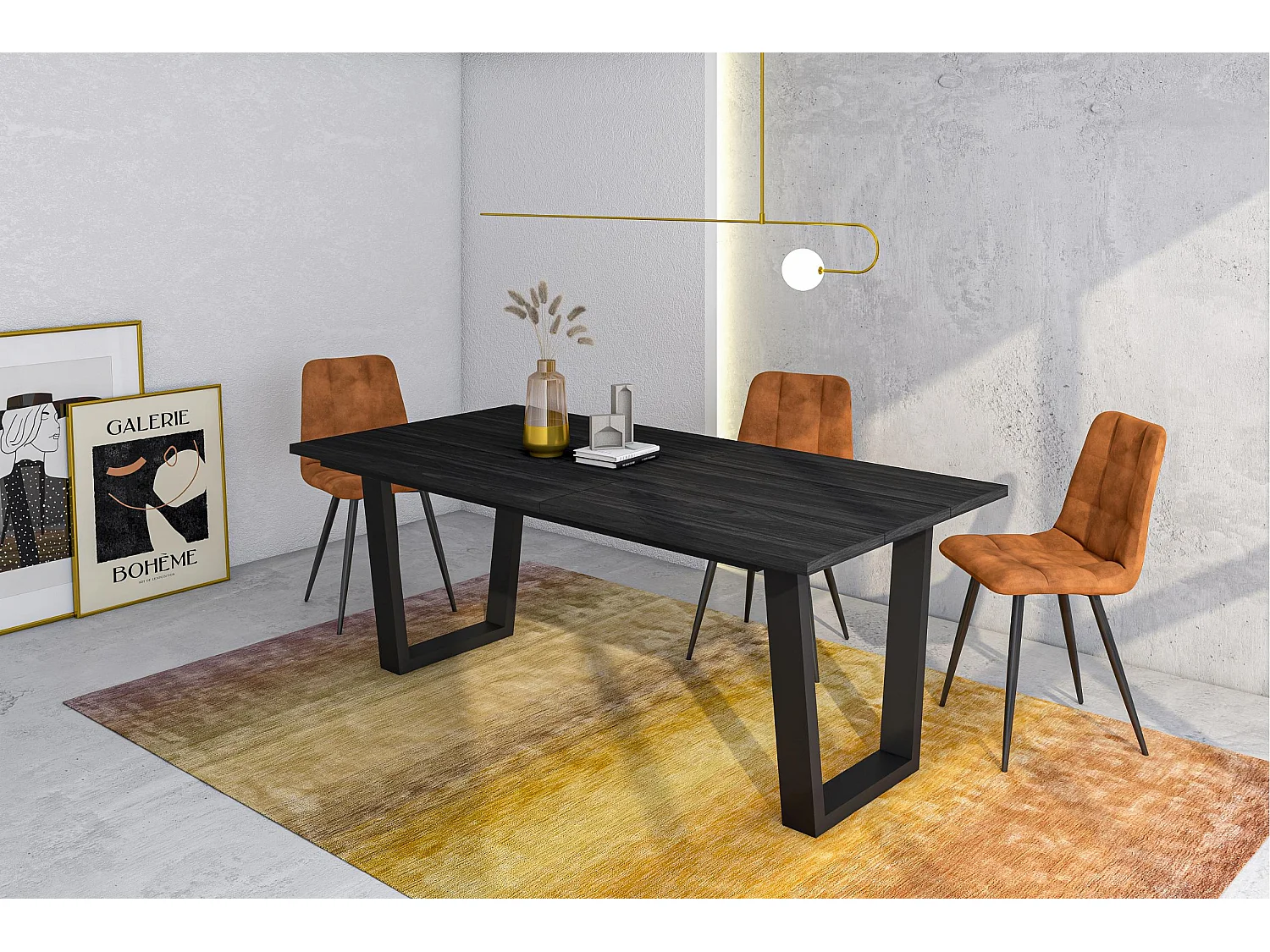 Table à manger, 194x90x74cm, Pour 10 personnes, Meubles de Salon, Noir