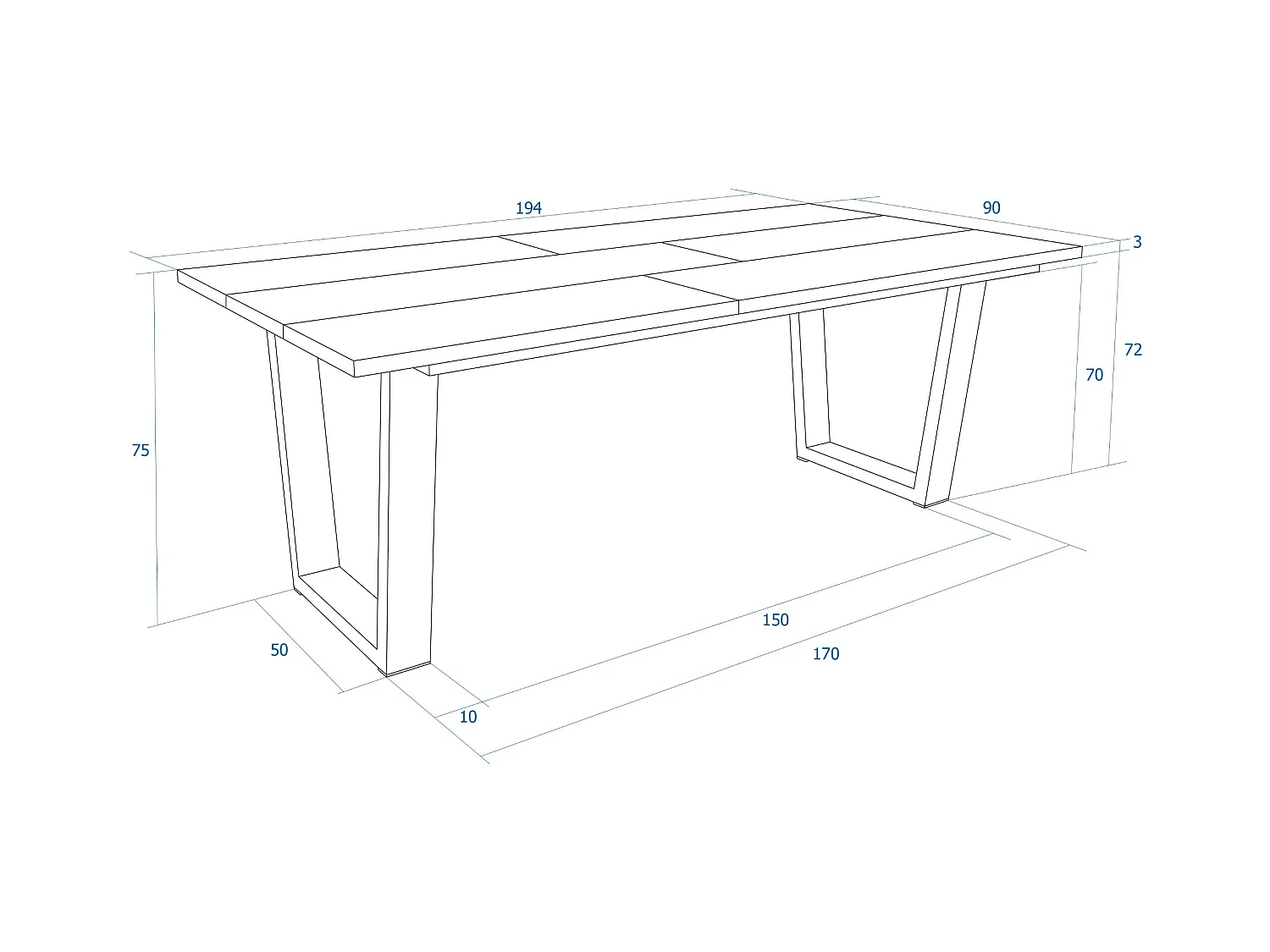 Table à manger, 194x90x74 cm, Pour 10 personnes, Meubles de Salon, Chêne