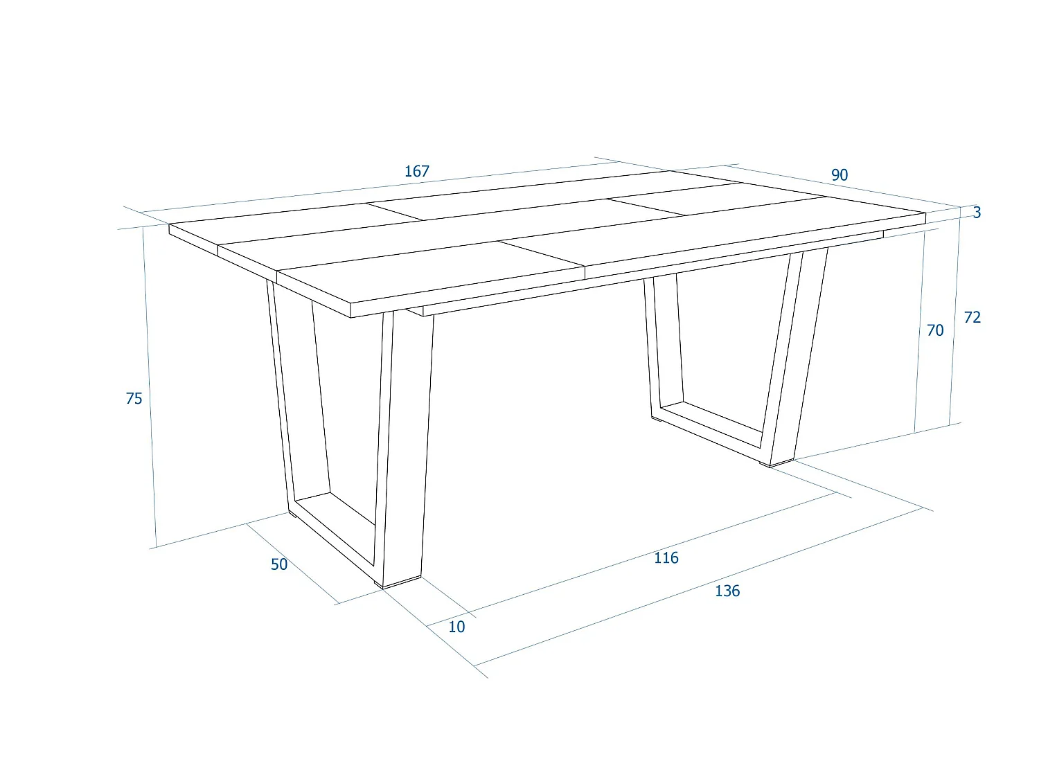 Table à manger, 167x90x74cm, Pour 8 personnes, Meubles de Salon, Chêne