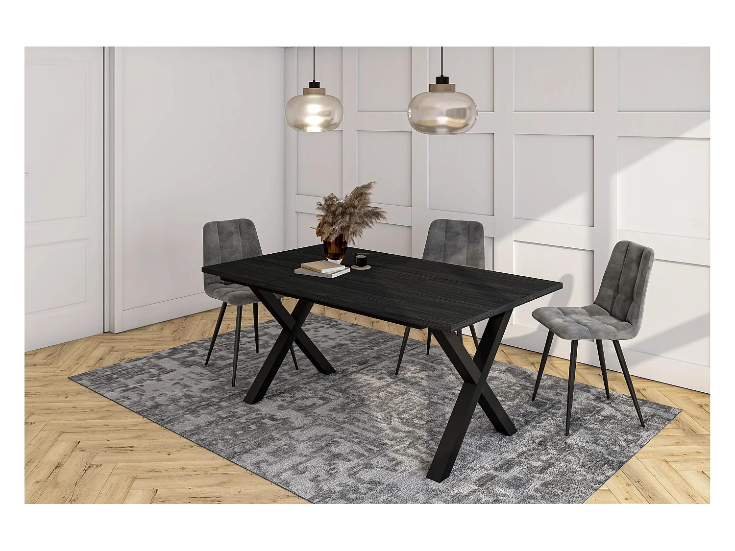 Esszimmertisch, 167x90x74 cm, Für 8 Gäste, Stubentisch, Schwarz