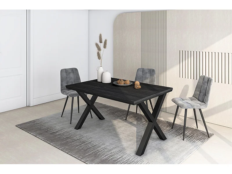 Esszimmertisch, 140x90x74 cm, Für 6 Gäste, Stubentisch, Schwarz