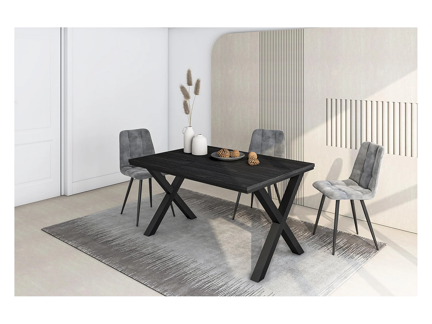 Table à manger, 140x90x74 cm, Pour 6 personnes, Meubles de Salon, Noir