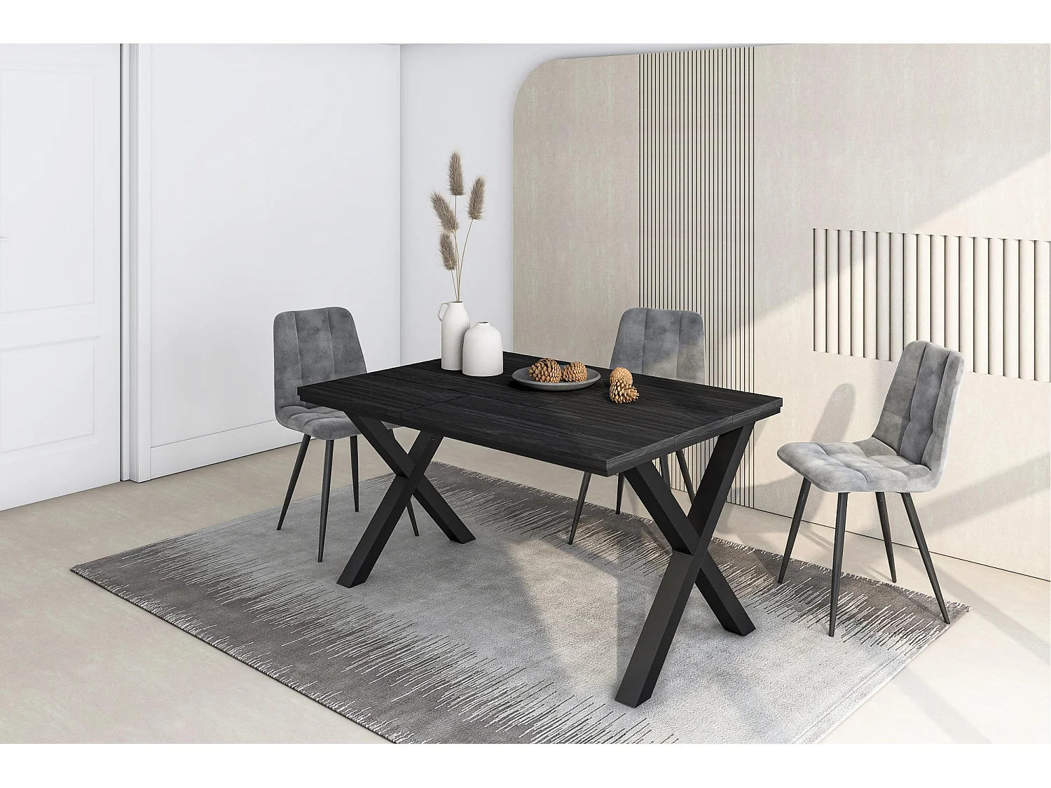 Eettafel, 140x90x74cm, Voor 6 personen, Dining Table, Zwart